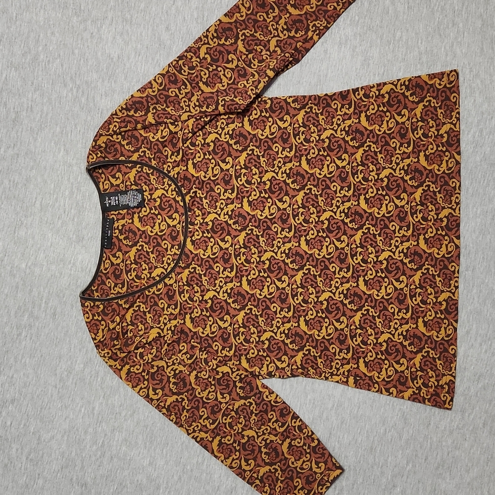 Y2K APOSTROPHE' Petite Paisley Pattern 3/4 Sleeved Scoop Neck Blouse Top Shirt